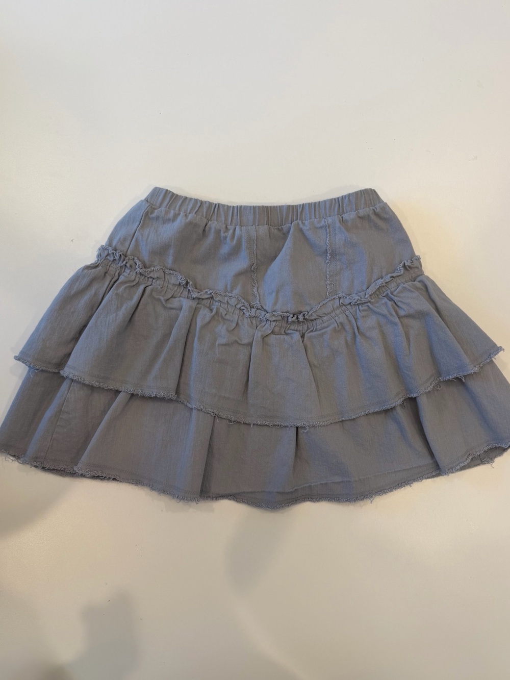 Tiered Ruffle Mini Skirt in Light Gray